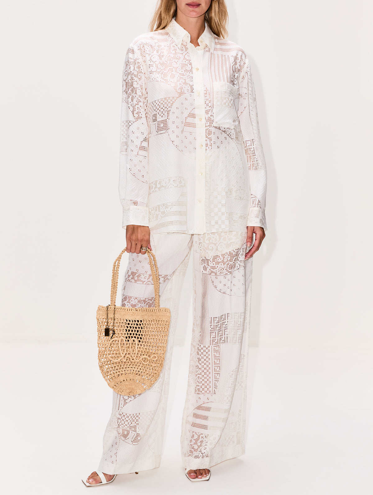 Patchwork Devore Pant,FENDI,WHITE,Image 2