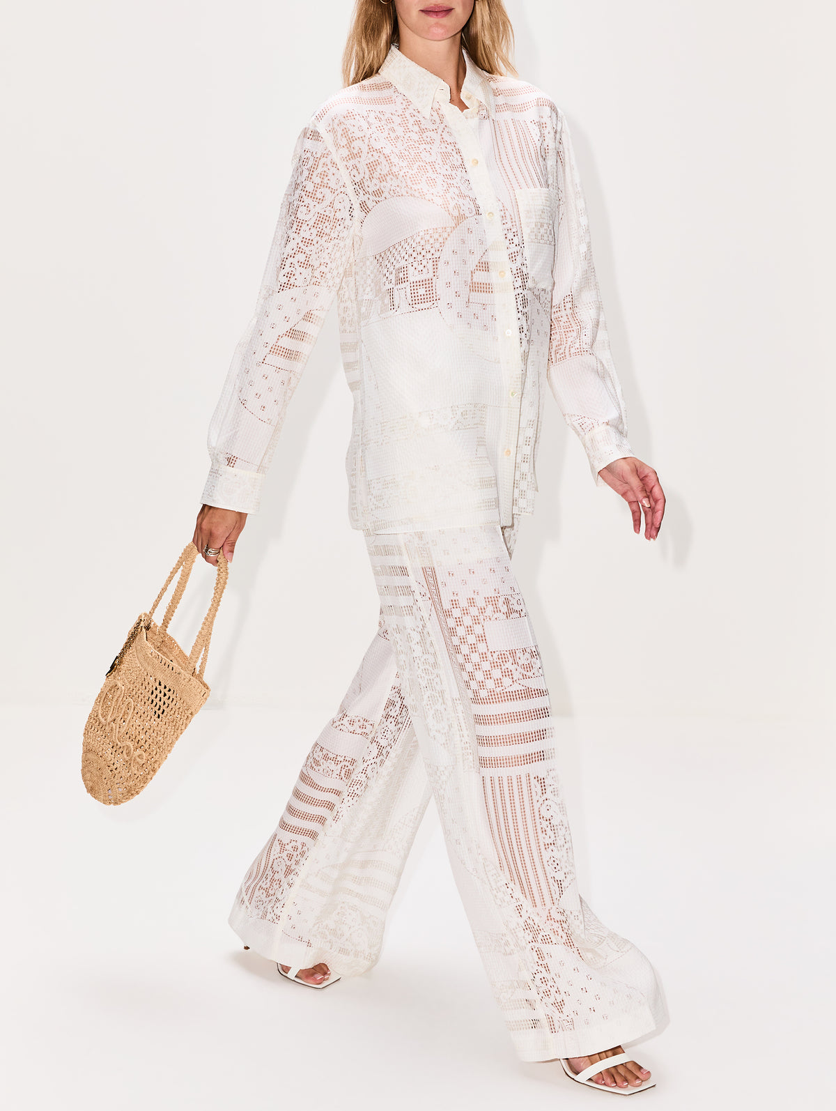 Patchwork Devore Pant,FENDI,WHITE,Image 3