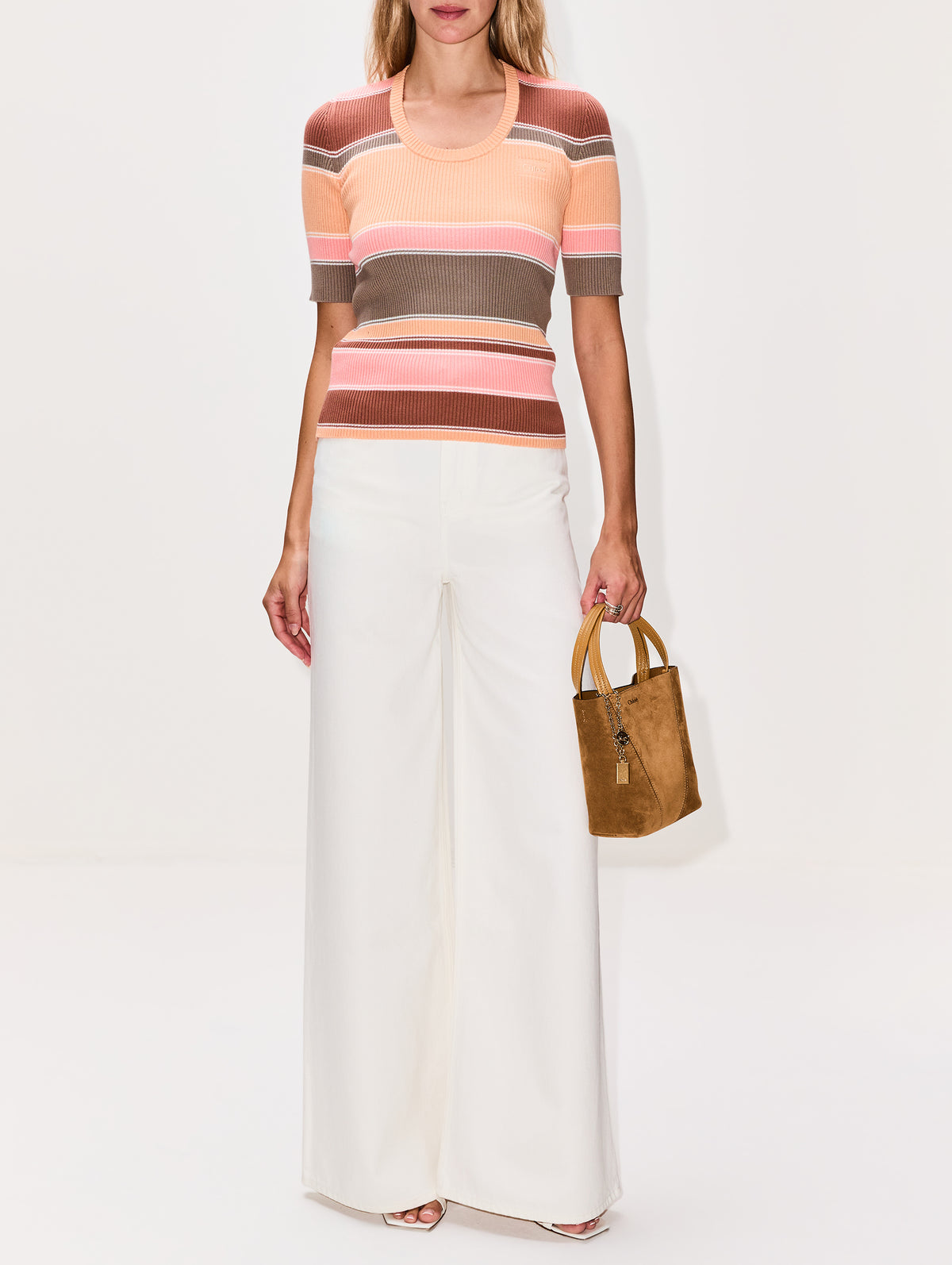 Mid Sleeve Top,CHLOÉ,MULTICOLOR ORANGE,Image 2