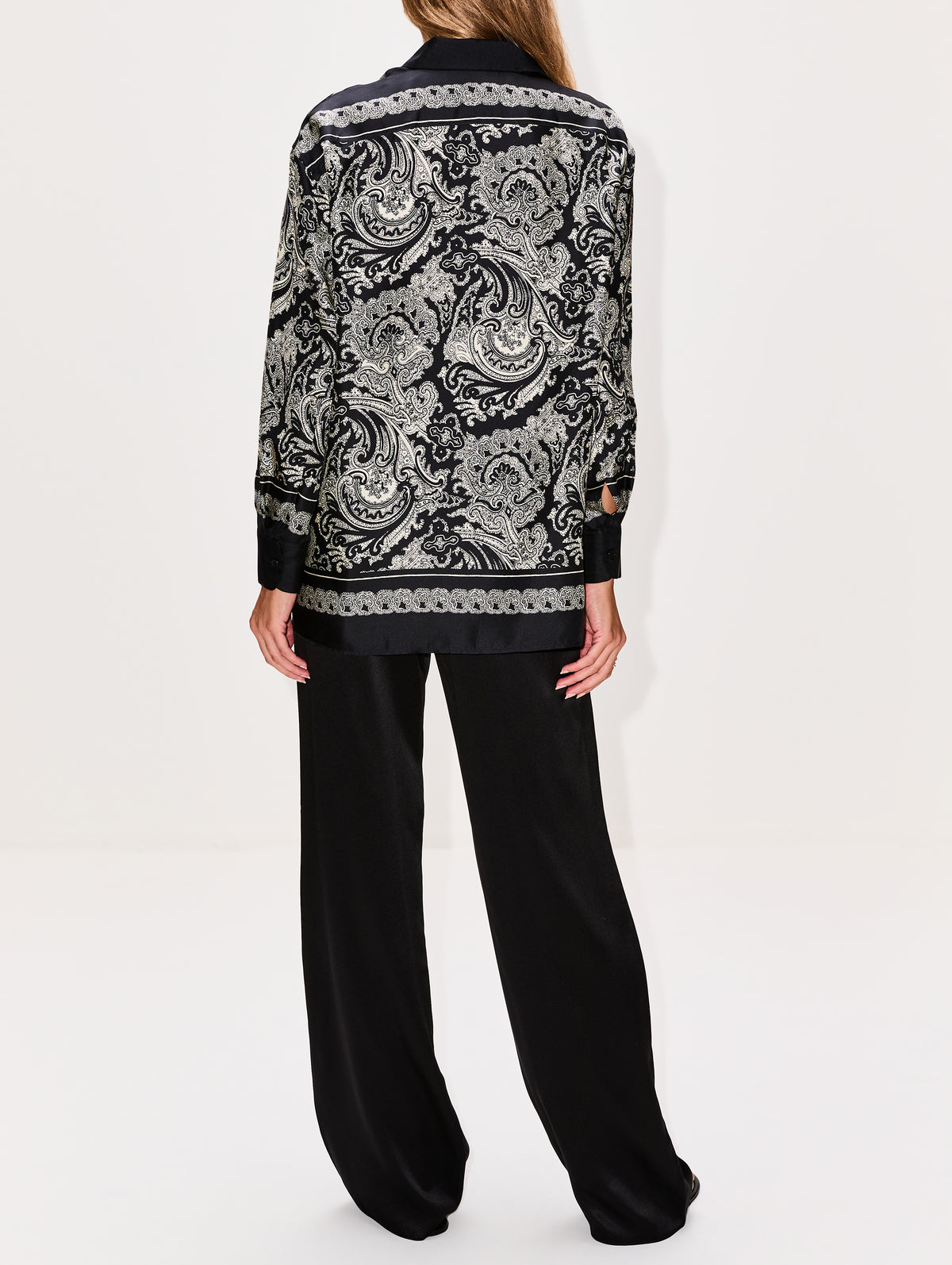 Alfie Printed Shirt,NILI LOTAN,BLACK/IVORY,Image 3