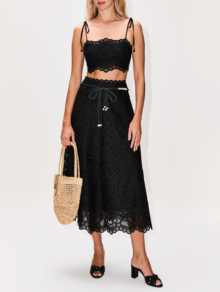 Rhiannon Embroidered Skirt,ZIMMERMANN,BLACK,Image 1
