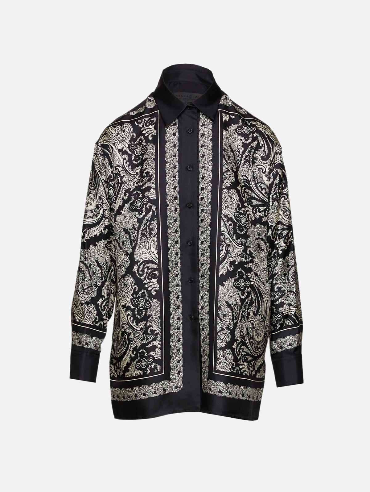 Alfie Printed Shirt,NILI LOTAN,BLACK/IVORY,Image 1
