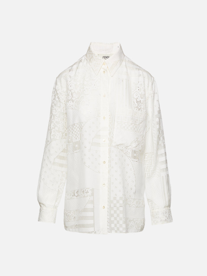 Patchwork Devore Blouse,FENDI,WHITE,Image 1