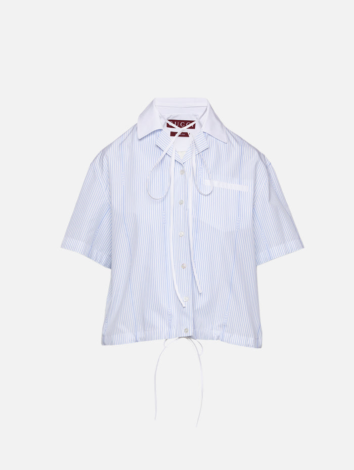 Short Sleeve Button Down Shirt,GUCCI,WHITE/AZUR,Image 1