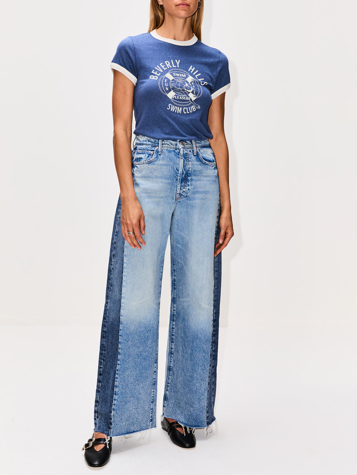 60s Slim Ringer Tee,RE/DONE,NAVY WHITE,Image 2