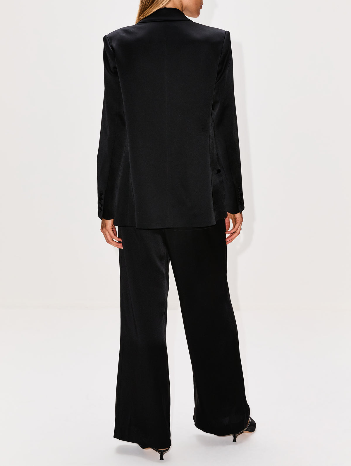 Satin Double Breasted Blazer,LAPOINTE,BLACK,Image 3