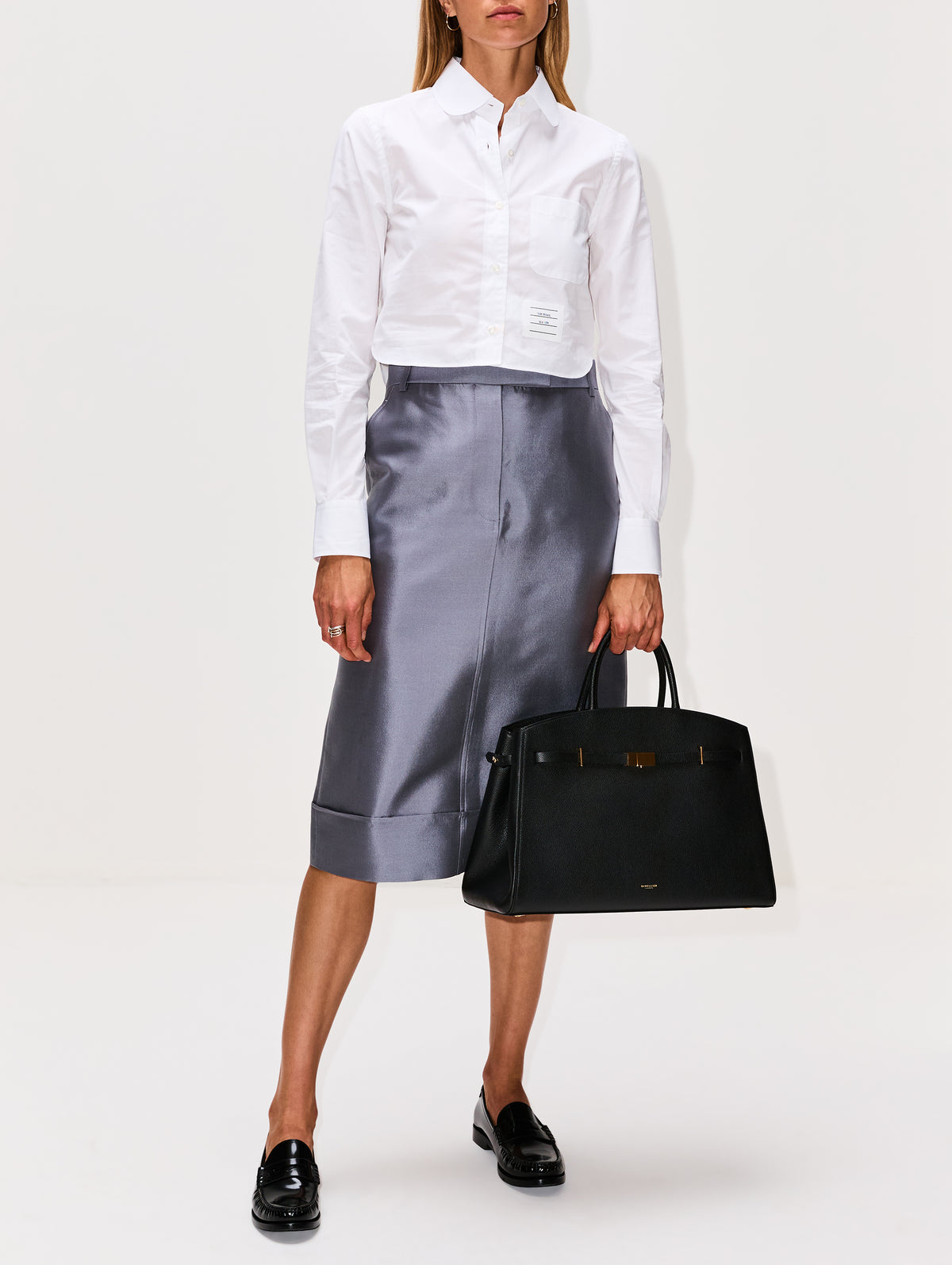 Classic Cropped Round Collar Shirt,THOM BROWNE,WHITE,Image 2