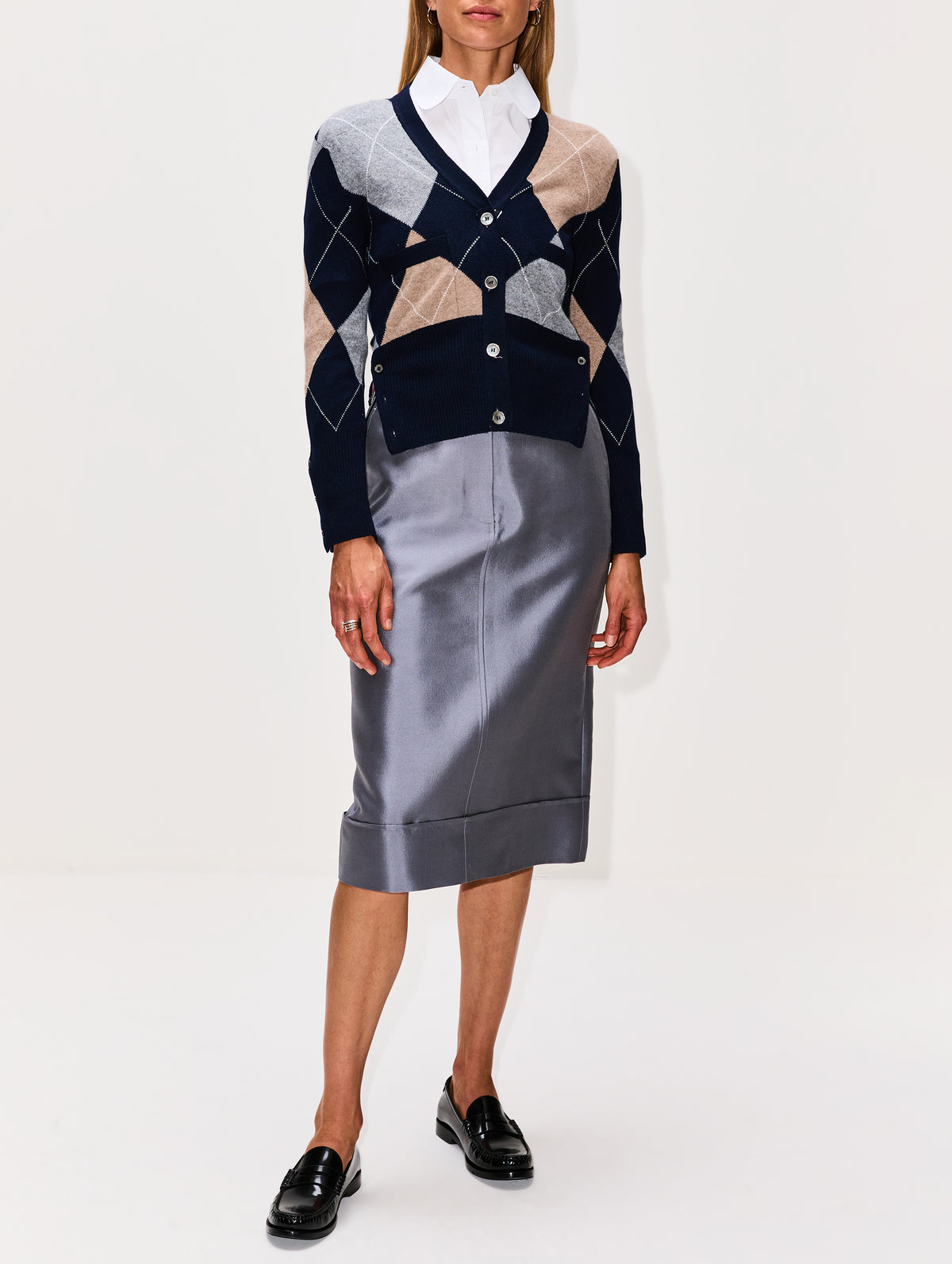Argyle Intarsia Classic Sweater,THOM BROWNE,NAVY,Image 2