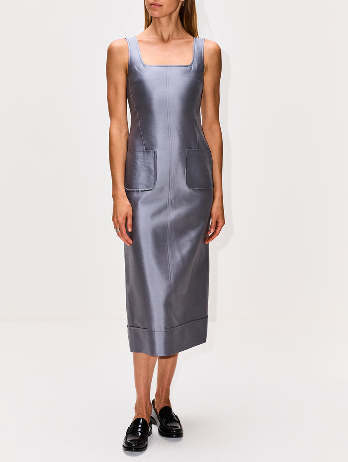 Column Dress,THOM BROWNE,MEDIUM GREY,Image 1