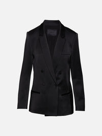 Satin Double Breasted Blazer,LAPOINTE,BLACK,Image 1