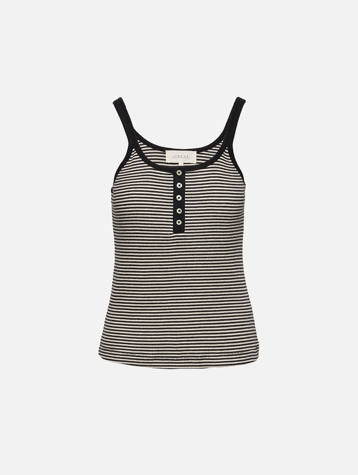 Henley Slim Tank,THE GREAT,BLACK AND CREAM,Image 1