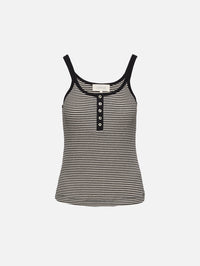 Henley Slim Tank,THE GREAT,BLACK AND CREAM,Image 1