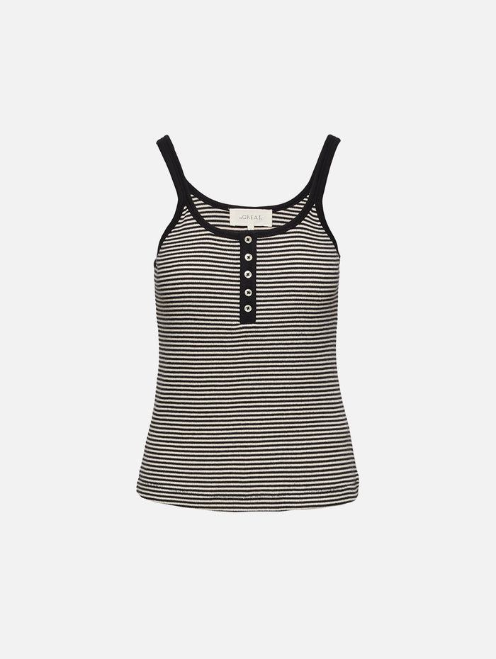 Henley Slim Tank,THE GREAT,BLACK AND CREAM,Image 1