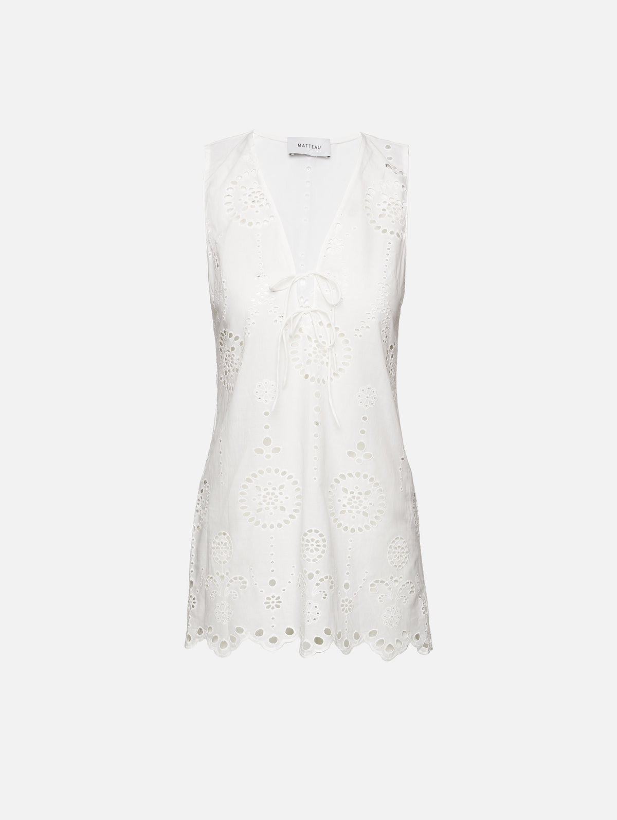 Broderie Tie Mini Dress,MATTEAU,WHITE,Image 1