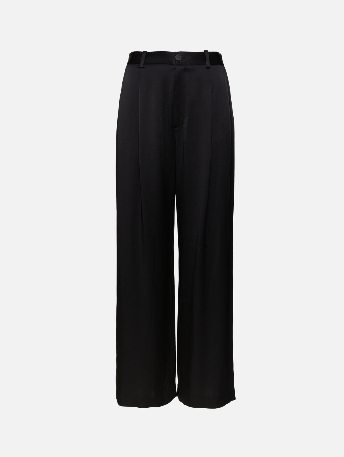 Satin Relaxed Pleated Pant,LAPOINTE,BLACK,Image 1