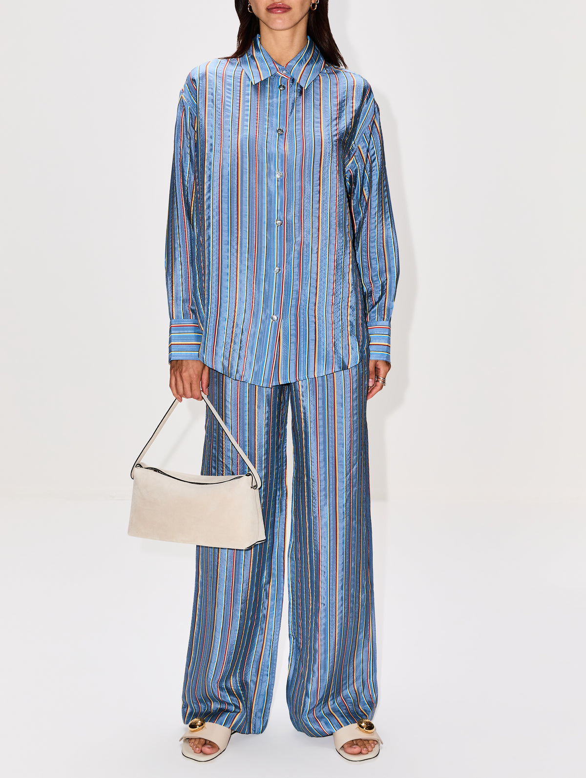 Stripe Big Shirt,THE ELDER STATESMAN,DUSTY BLUE,Image 2
