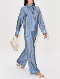 Stripe Zip Pant,THE ELDER STATESMAN,DUSTY BLUE,Image 3