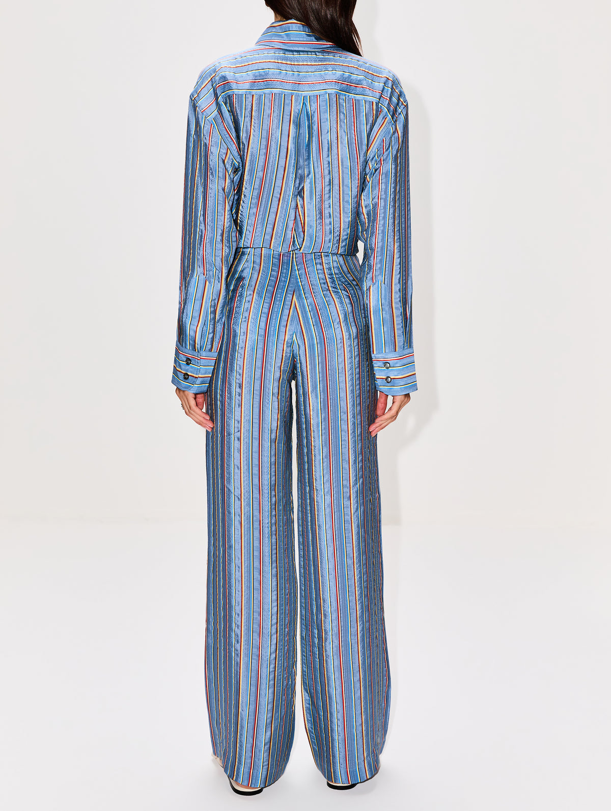 Stripe Zip Pant,THE ELDER STATESMAN,DUSTY BLUE,Image 4