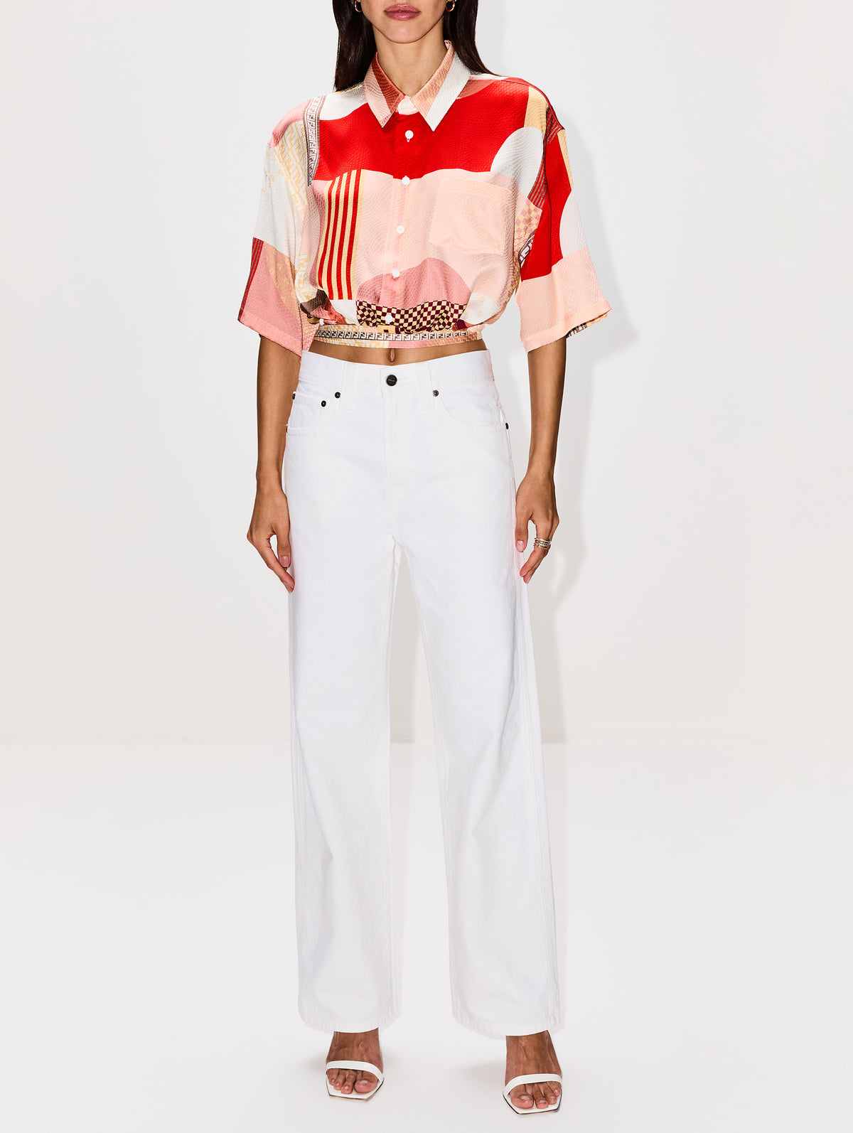Patchwork Satin Shirt,FENDI,MULTICOLOR,Image 2