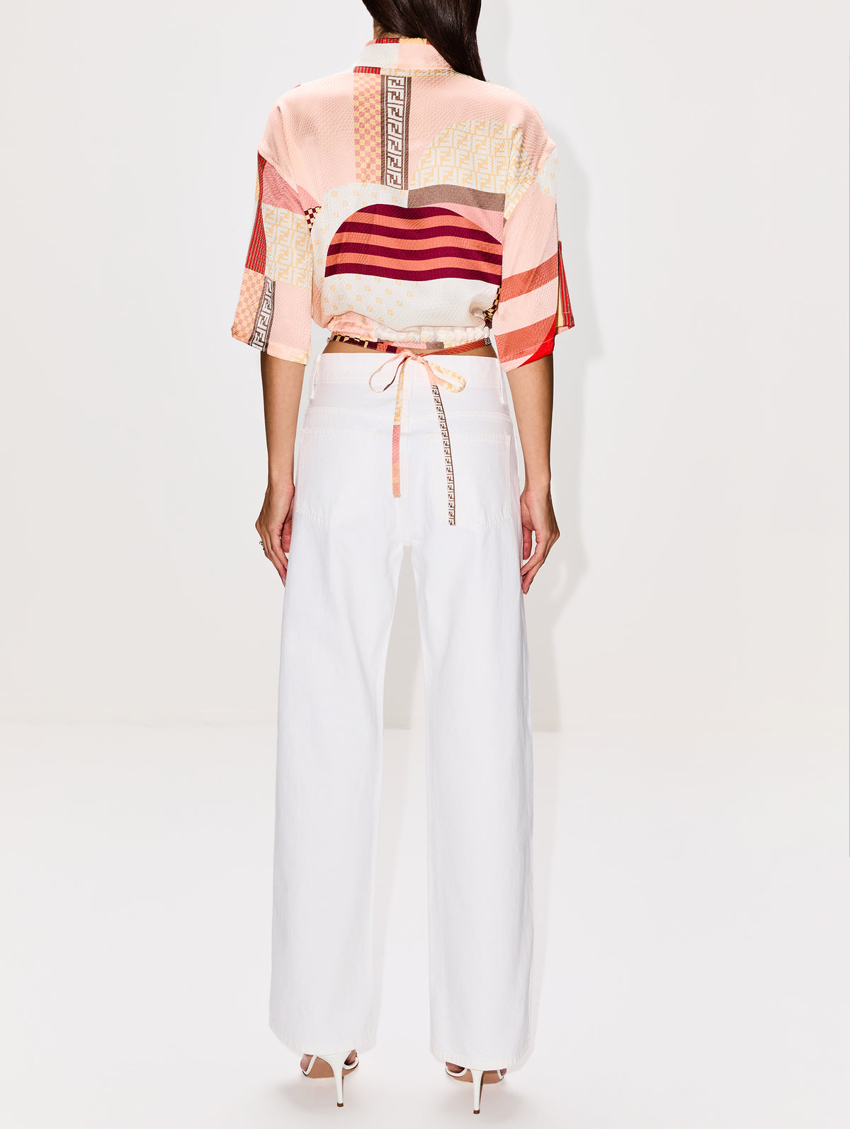 Patchwork Satin Shirt,FENDI,MULTICOLOR,Image 3