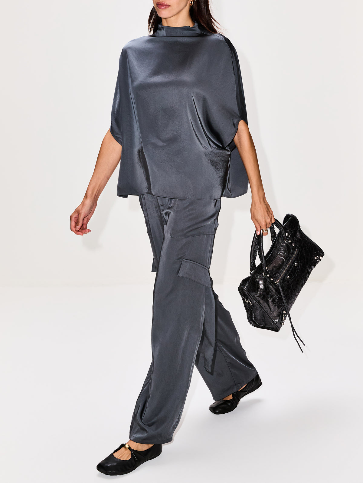 Lightweight Satin Utility Pocket Pant,LAPOINTE,GRAY BLUE,Image 3