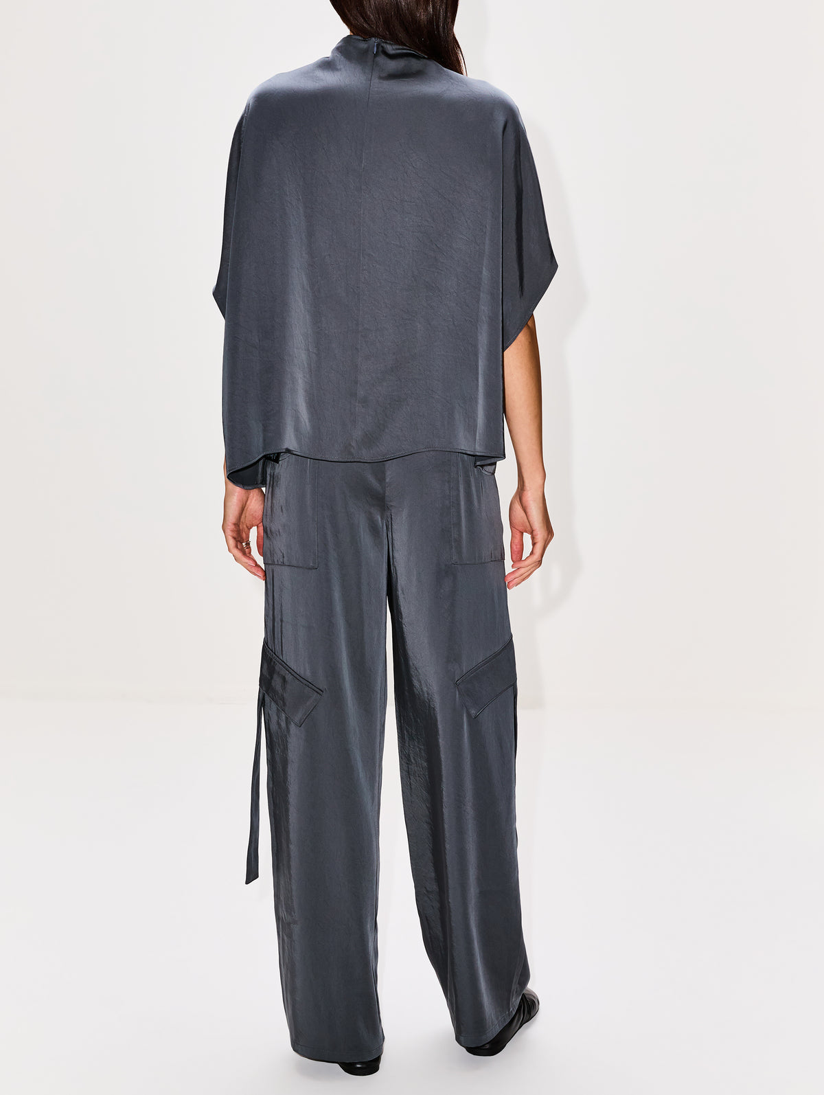 Lightweight Satin Cape Tee,LAPOINTE,GRAY BLUE,Image 3