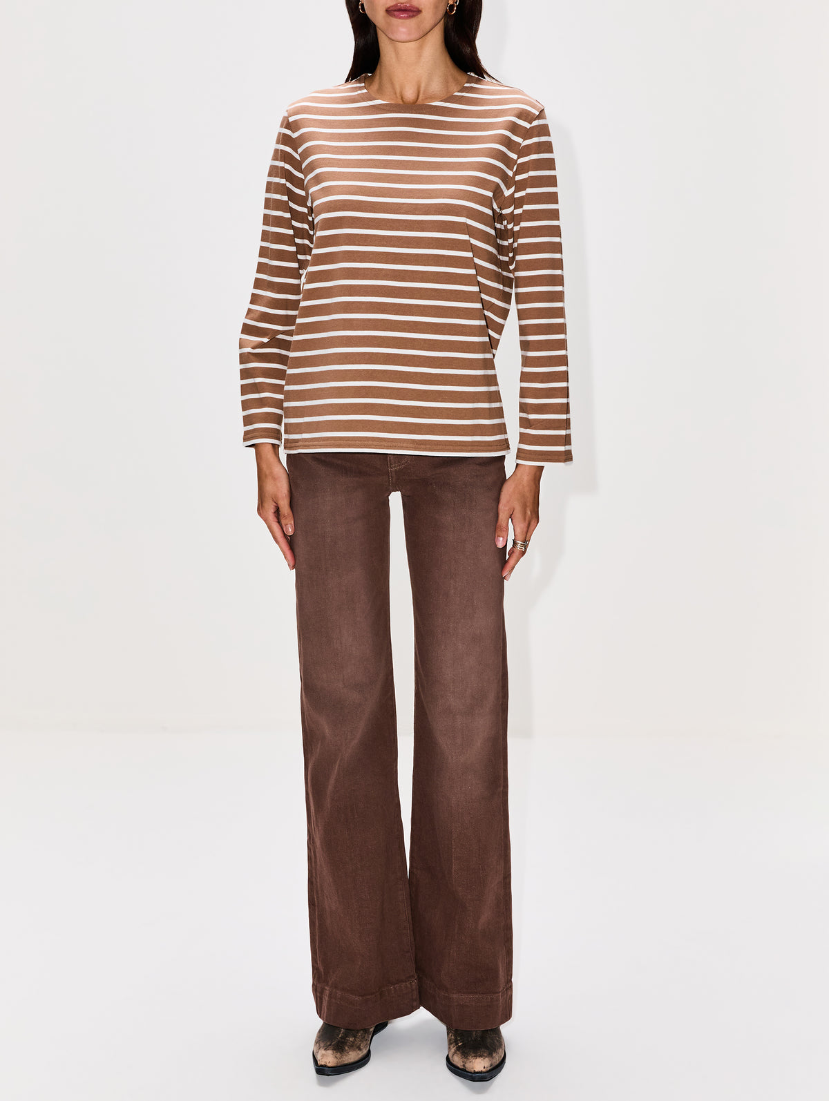 Boatneck Tee,DENIMIST,LIGHT BROWN/WHITE,Image 2