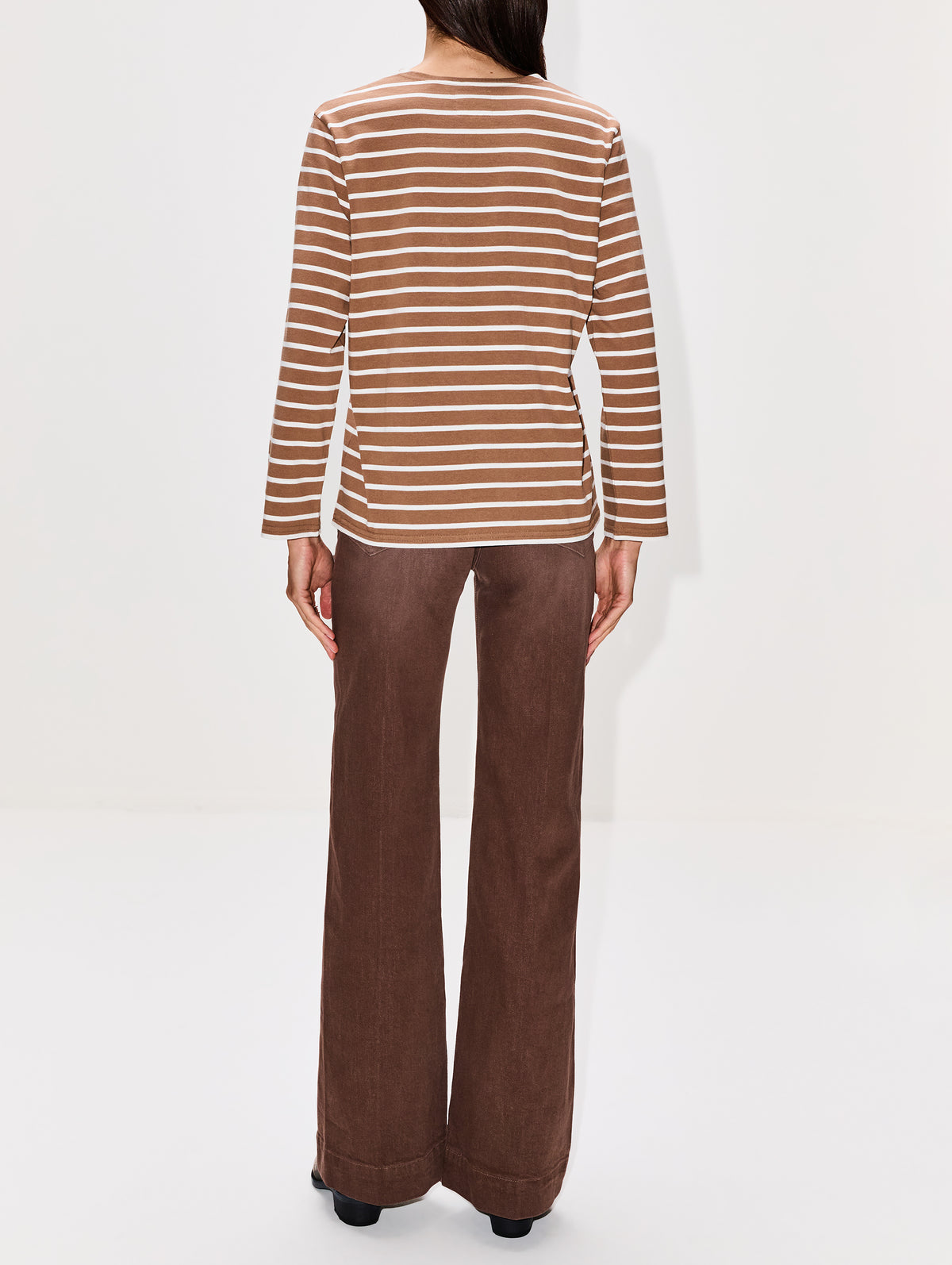 Boatneck Tee,DENIMIST,LIGHT BROWN/WHITE,Image 3