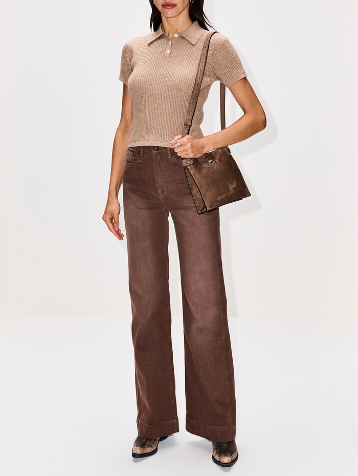 Shrunken Polo Top,GUEST IN RESIDENCE,TAUPE,Image 1