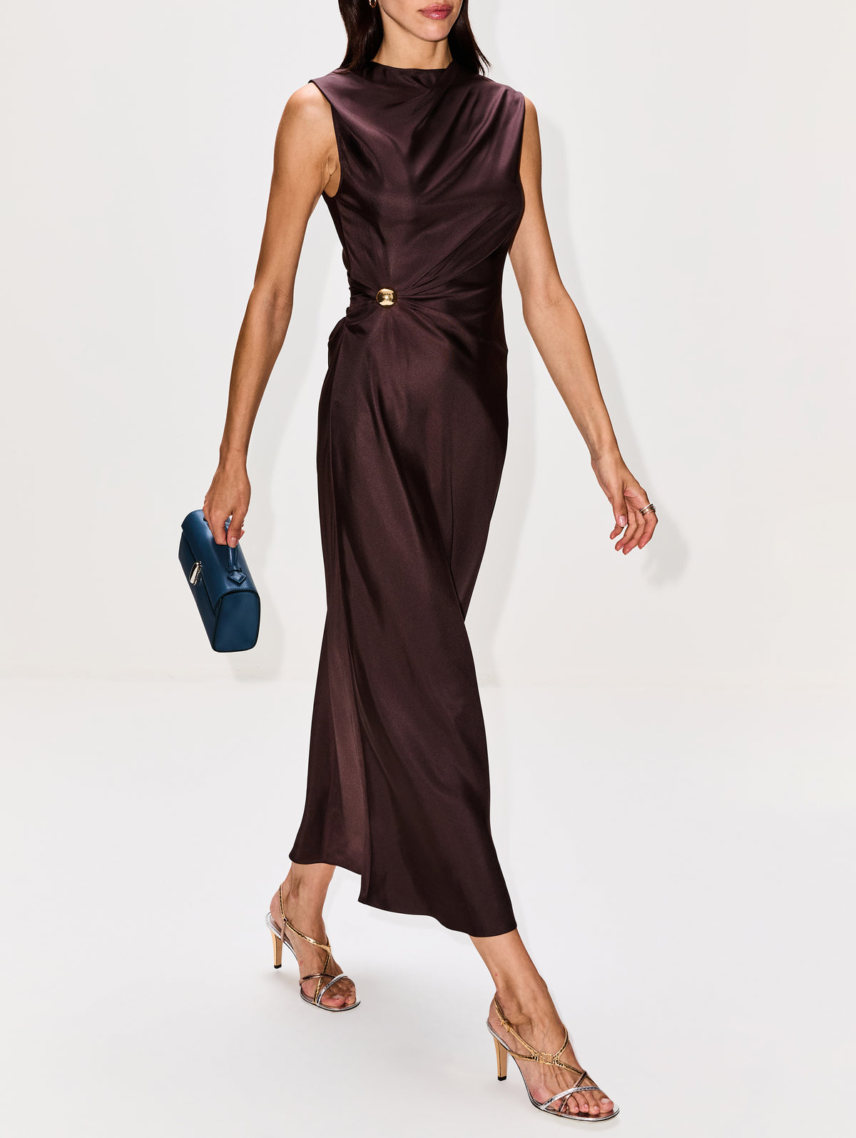 Roan Sleeveless Draped Dress,LOULOU DE SAISON,BROWN,Image 3
