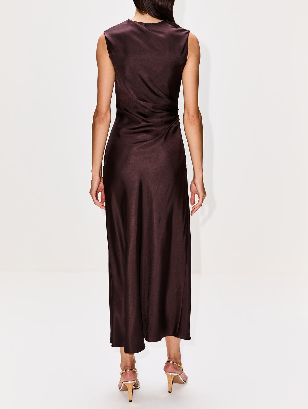 Roan Sleeveless Draped Dress,LOULOU DE SAISON,BROWN,Image 4