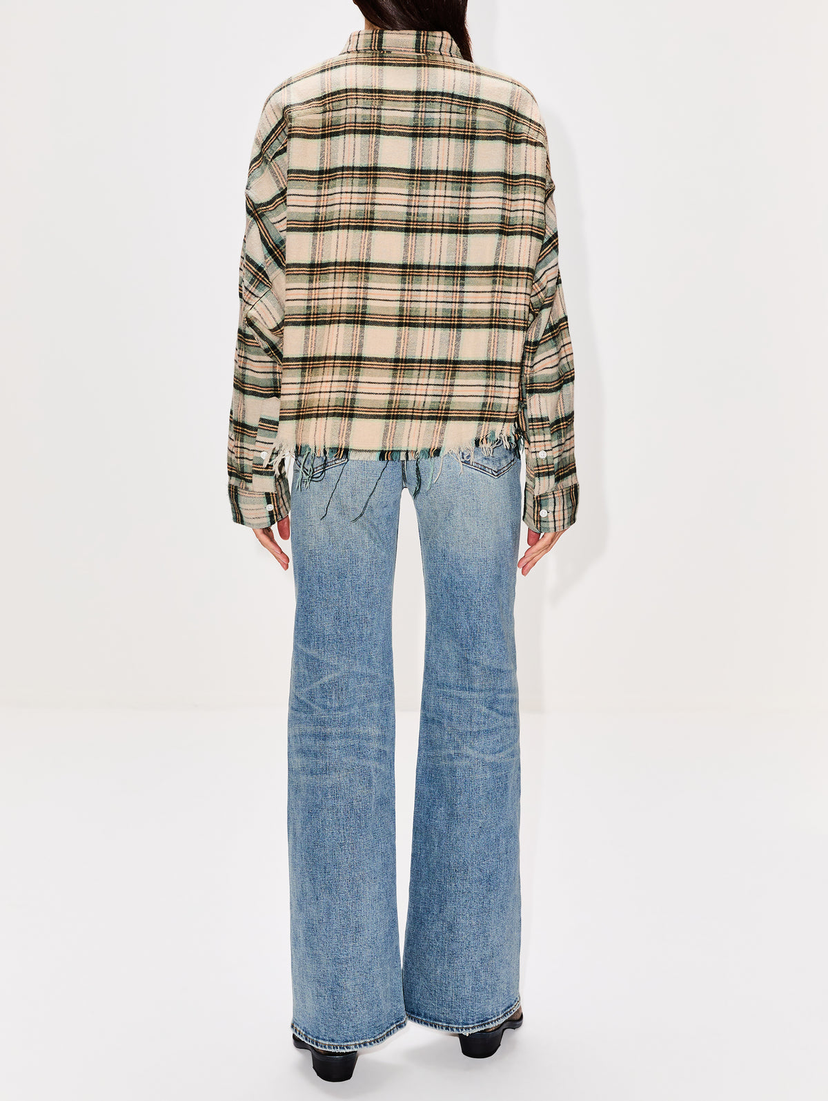 Cropped Work Shirt,R13,CREAM/TURQUOISE,Image 3