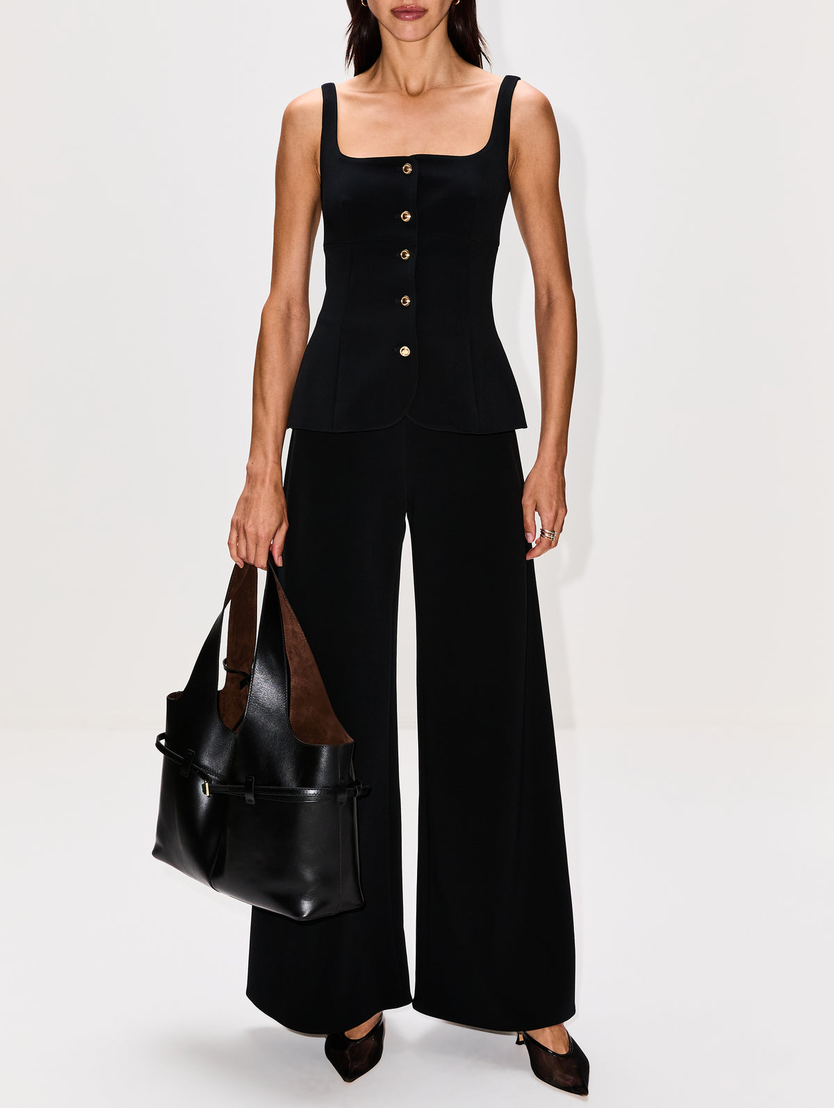 Square Neck Button Front Top,ROSETTA GETTY,BLACK,Image 2