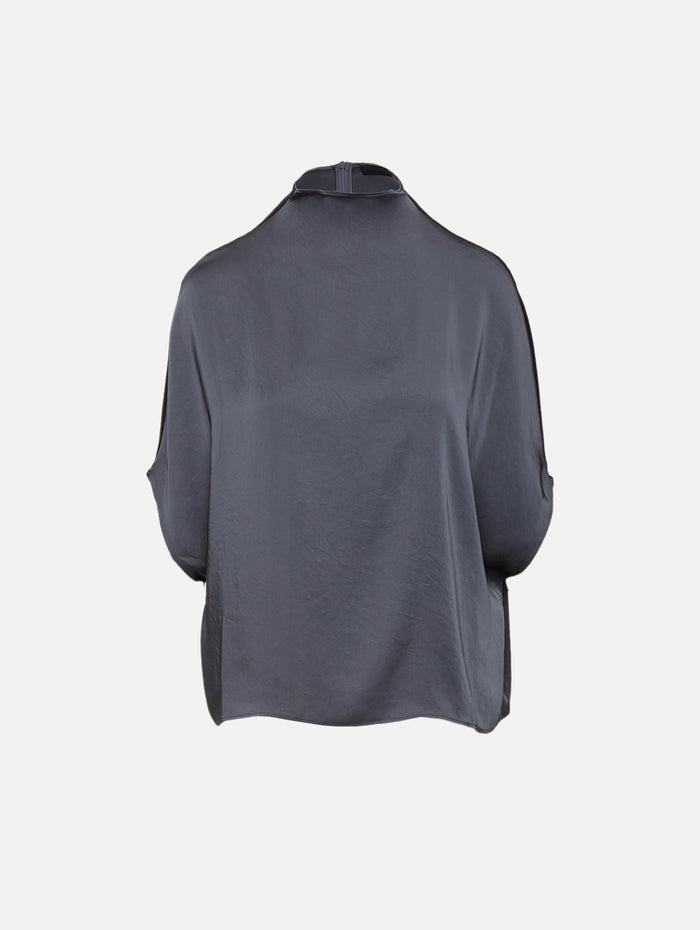 Lightweight Satin Cape Tee,LAPOINTE,GRAY BLUE,Image 1