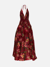 Strappy V Neck Gown,CAROLINA HERRERA,GARNET MULTI,Image 1