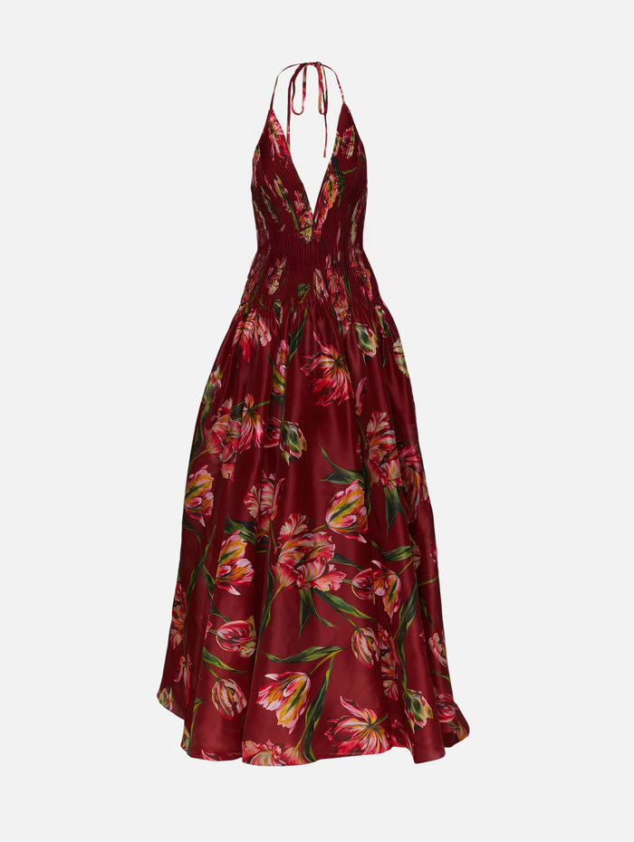 Strappy V Neck Gown,CAROLINA HERRERA,GARNET MULTI,Image 1