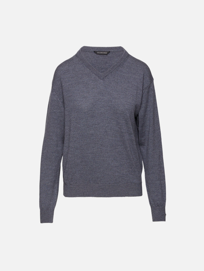 V Neck Sweater,BALENCIAGA,HEATHER GREY,Image 1