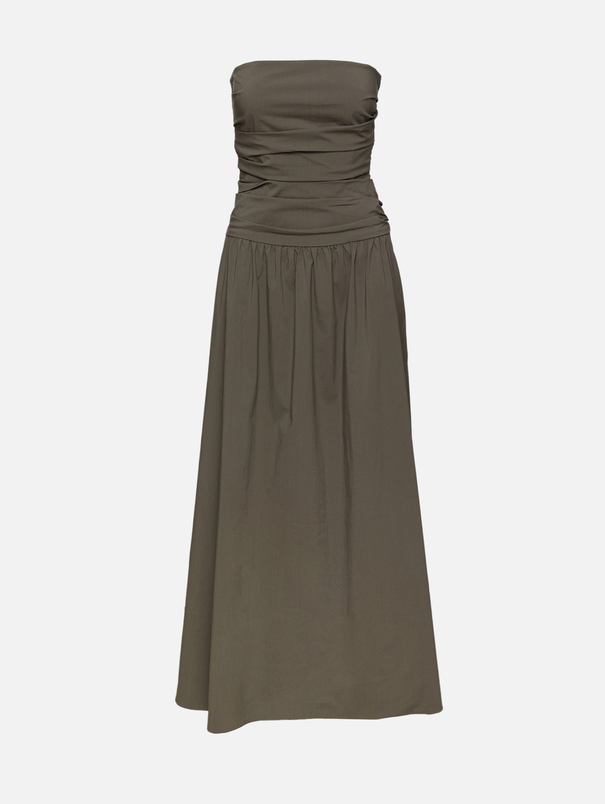 Gathered Strapless Dress,ST AGNI,KHAKI,Image 1
