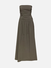 Gathered Strapless Dress,ST AGNI,KHAKI,Image 1