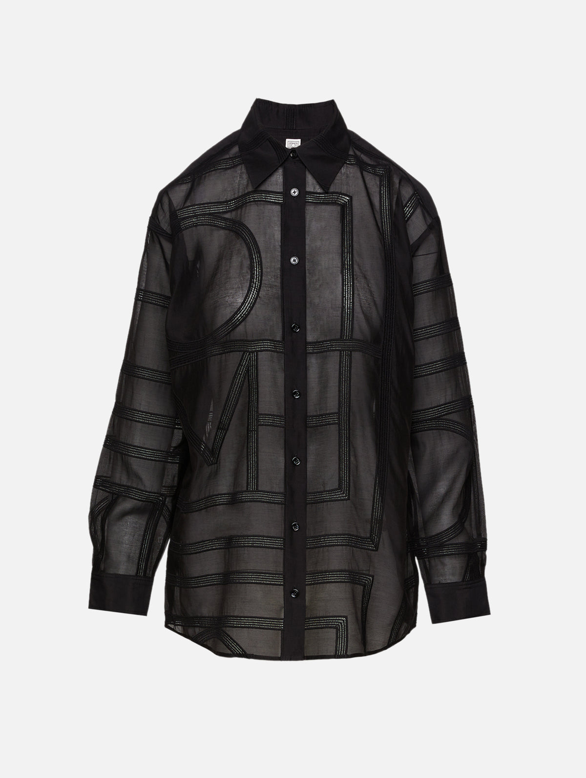 Classic Crochet Shirt,TOTÉME,BLACK,Image 1