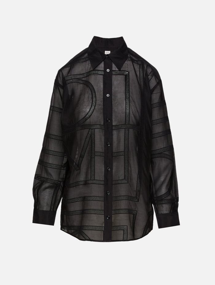 Classic Crochet Shirt,TOTÉME,BLACK,Image 1