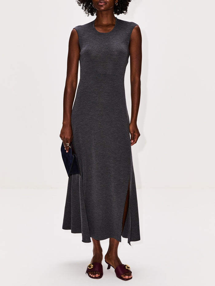 Clara Knit Flared Dress,FFORME,GREY MELANGE,Image 1