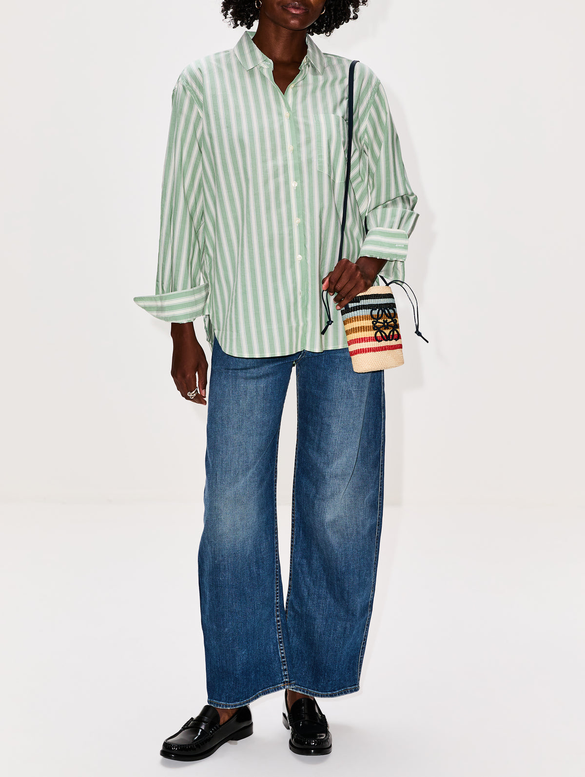 Blake Oversized Shirt,BIRDS OF PARADIS BY TROVATA,GREEN CABANA STRIPE,Image 2