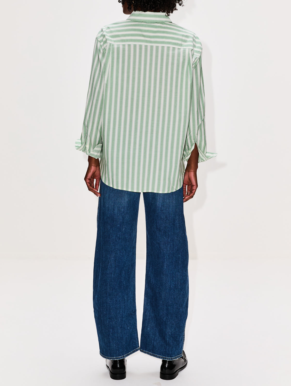 Blake Oversized Shirt,BIRDS OF PARADIS BY TROVATA,GREEN CABANA STRIPE,Image 3