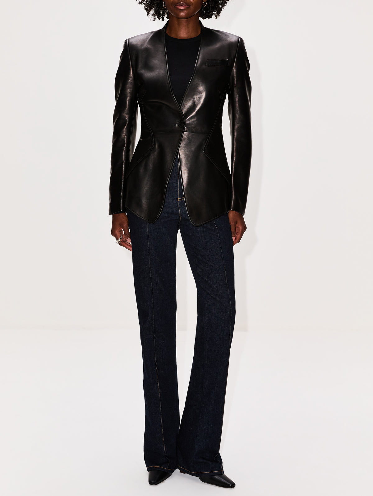 Fitted Leather Blazer,ALEXANDER MCQUEEN,BLACK,Image 2