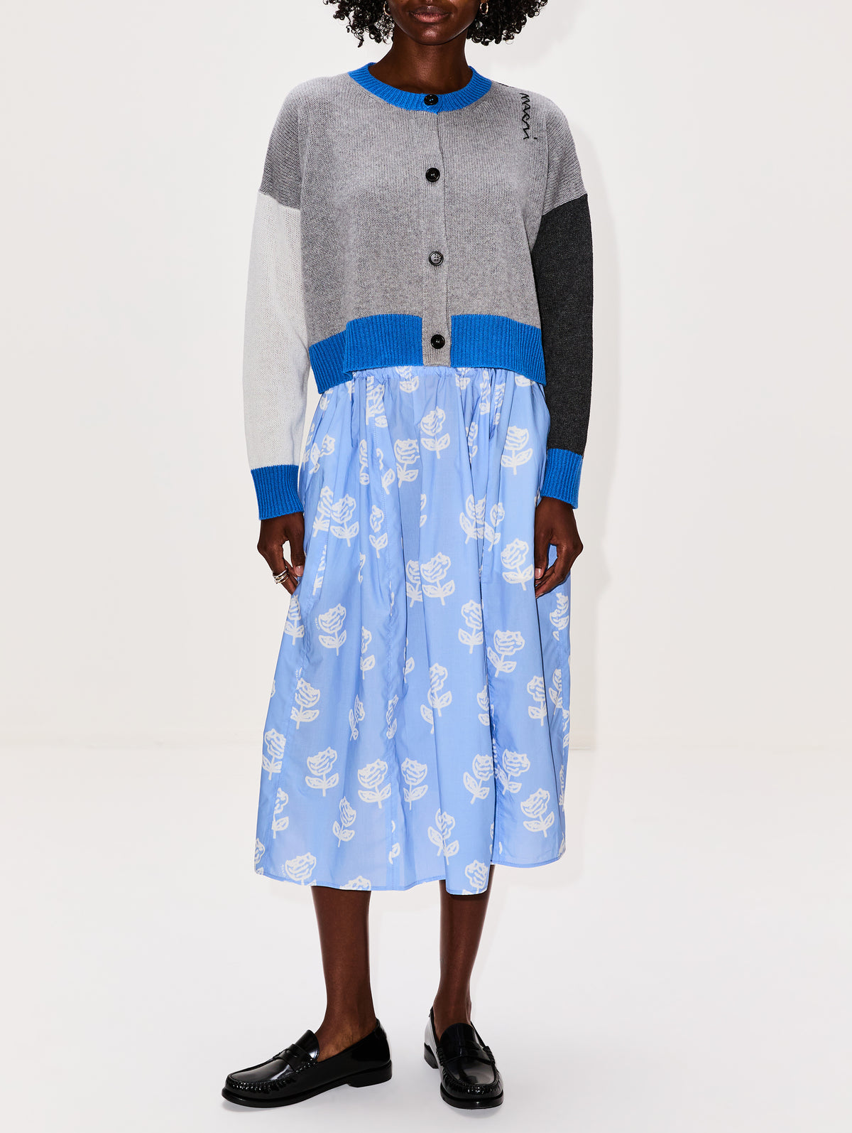 Printed Poplin Skirt,MARNI,IRIS BLUE,Image 2