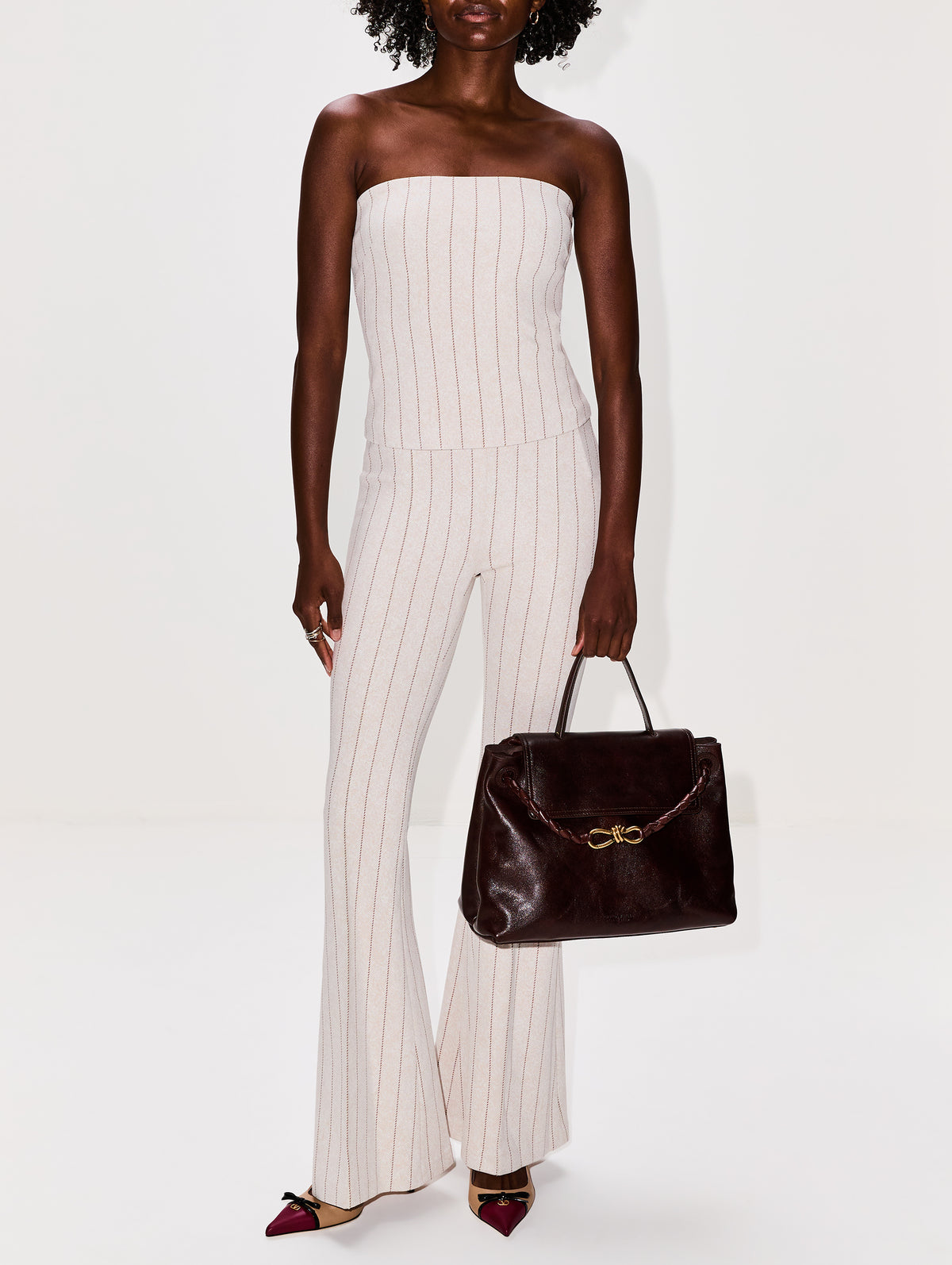 Pull On Pintuck Flare Pant,ROSETTA GETTY,BEIGE/BROWN,Image 2