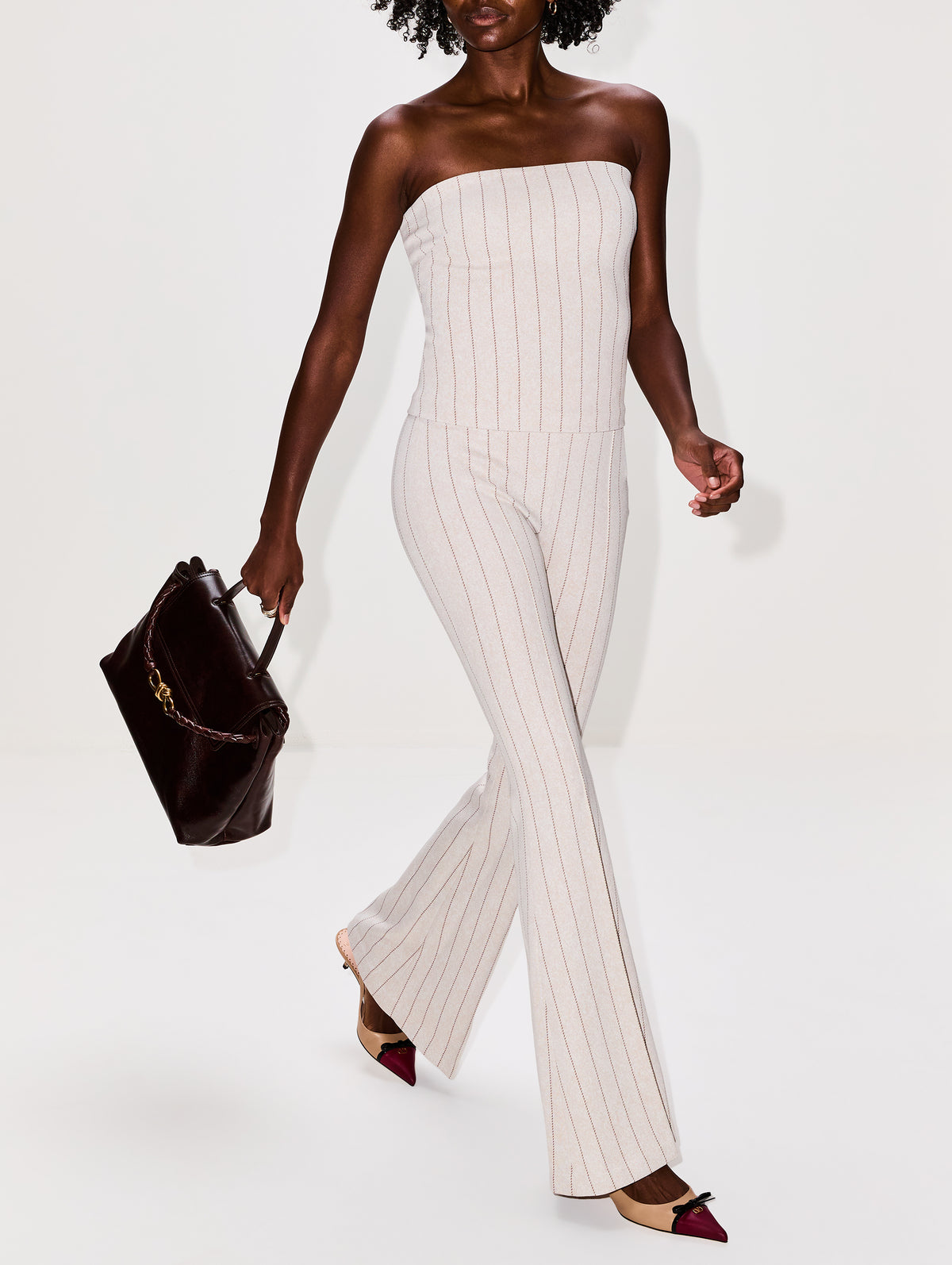 Pull On Pintuck Flare Pant,ROSETTA GETTY,BEIGE/BROWN,Image 3