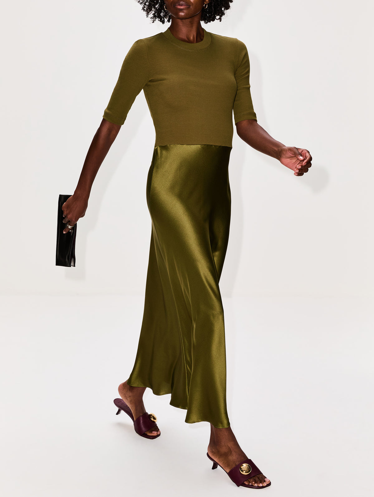 Combo T-Shirt Dress,ROSETTA GETTY,OLIVE,Image 3