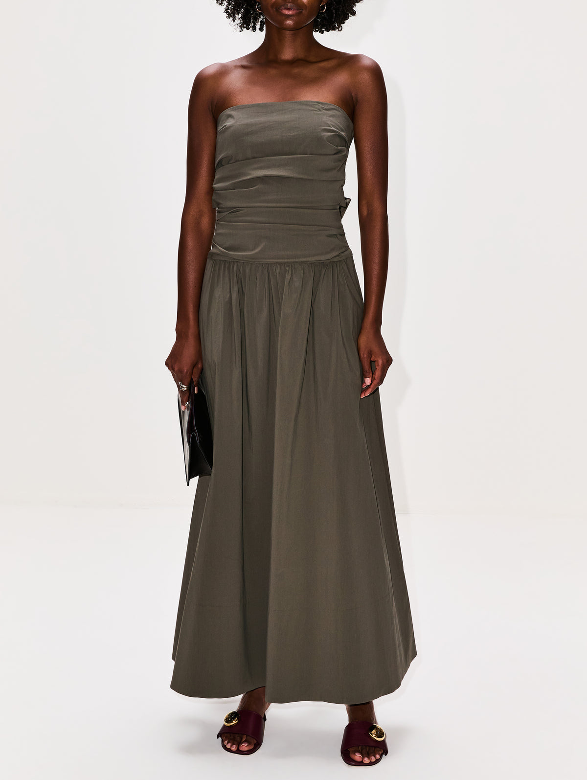 Gathered Strapless Dress,ST AGNI,KHAKI,Image 2